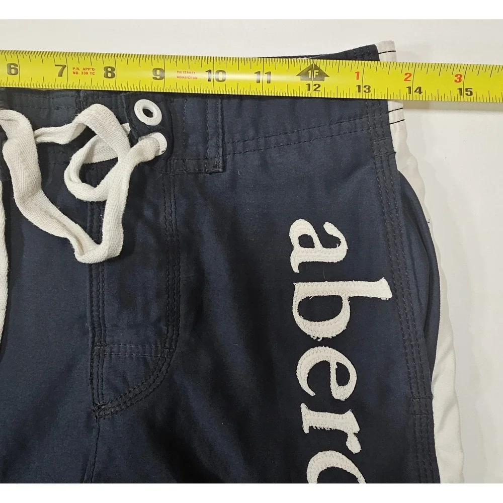 Abercrombie Kids Boys Navy Blue White Stripe Logo Swim Trunks Board Short Medium